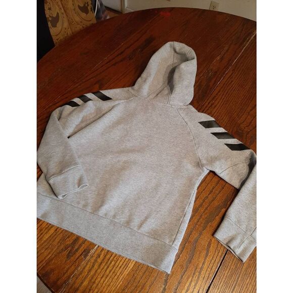 Youth Kids Medium Adidas Grey Black Logo Pullover Sweatshirt Hoodie - Picture 4 of 4